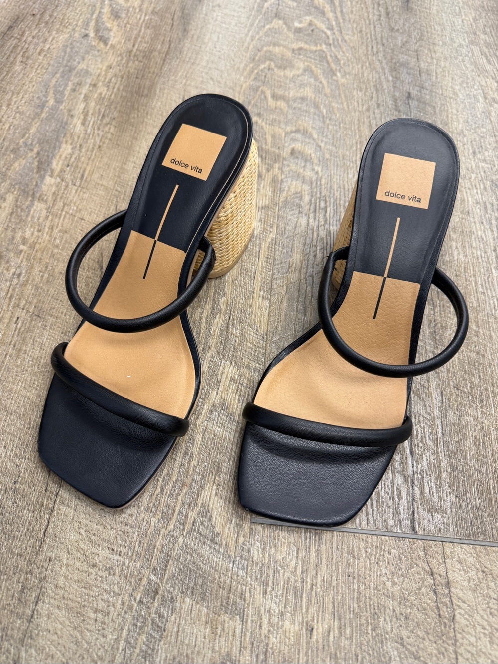 Dolce Vita Black Double-Strap Wedge Sandals